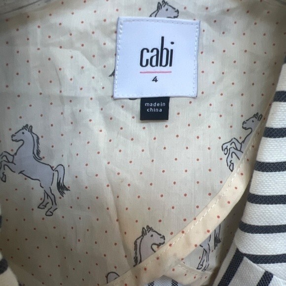 Cabi Size 4 White Navy Ticking Stripes Bell Sleeve Blazer 5295 Jacket One Button - Picture 6 of 9